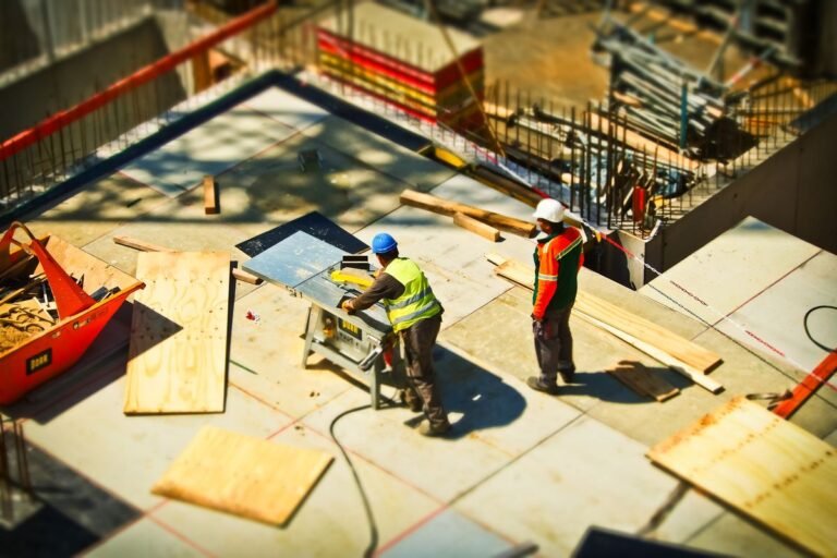 Residential construction site with framing for a new small dwelling